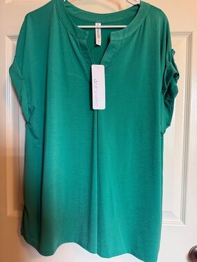 Scarlett Teal Green Short Sleeve Split-Neck Tunic